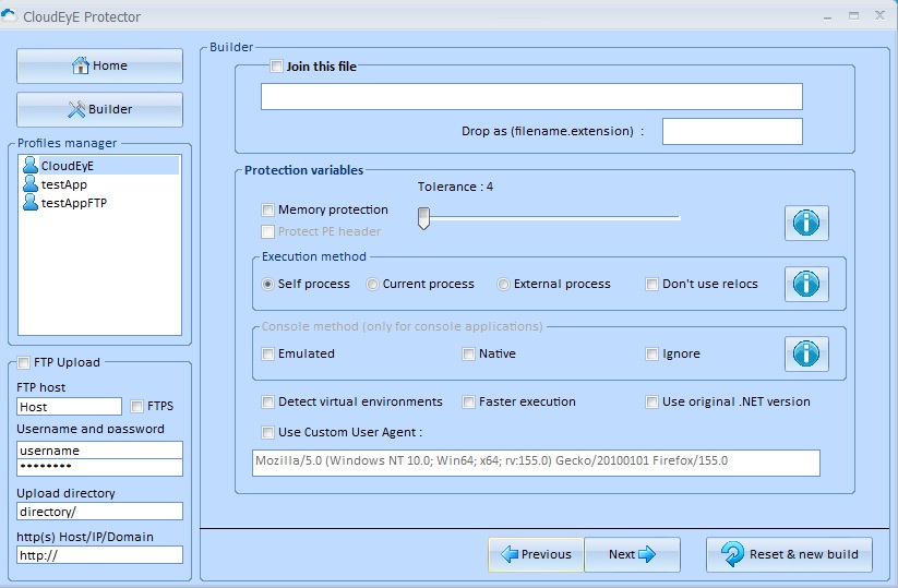 CloudEyE Windows EXE protection settings